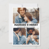 stijlvolle typografie getrouwd & blij 4 foto colla feestdagenkaart (Voorkant)