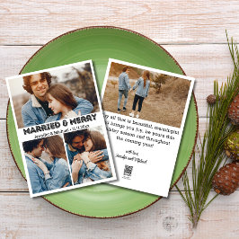 Stijlvolle typografie Married&Merry 4 foto's colla Feestdagenkaart