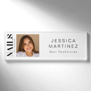 Stijlvolle typografie nagelsalon werknemer foto naambadge