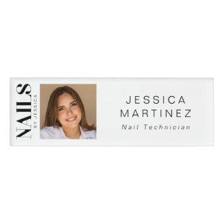 Stijlvolle typografie nagelsalon werknemer foto naambadge