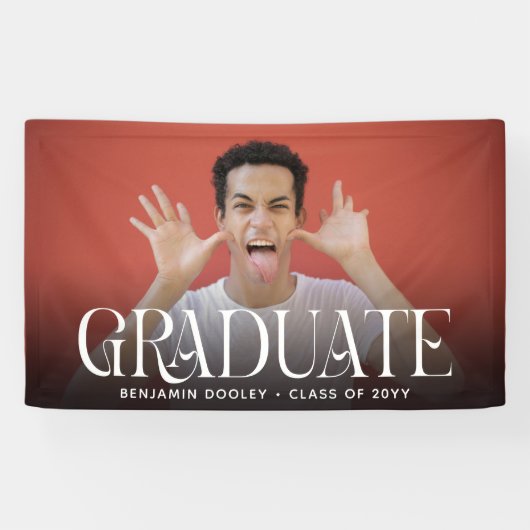 Stijlvolle Typografie Overlay Foto Afstuderen Spandoek (Horizontaal)