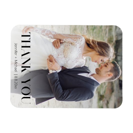 Stijlvolle typografie trouwfoto dank u magneet (Horizontaal)