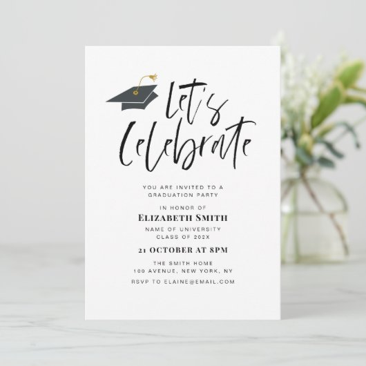 Stijlvolle typografie Uitnodiging voor afstudeerfe (Staand voorkant)