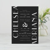 Stijlvolle Typografie Zwart Wit Casual Huwelijk Kaart (Staand voorkant)
