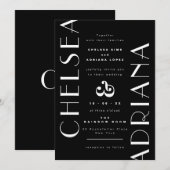 Stijlvolle Typografie Zwart Wit Casual Huwelijk Kaart (Voorkant / Achterkant)