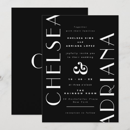 Stijlvolle Typografie Zwart Wit Casual Huwelijk Kaart (Voorkant / Achterkant)