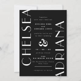 Stijlvolle Typografie Zwart Wit Casual Huwelijk Kaart