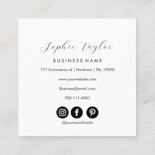 Stijlvolle Typografie Zwart Wit QR Code Vierkante Visitekaartje (Achterkant)