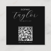 Stijlvolle Typografie Zwart Wit QR Code Vierkante Visitekaartje (Voorkant)