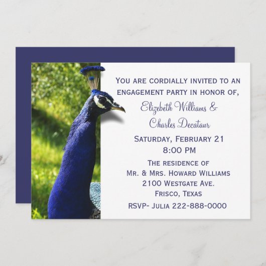 Stijlvolle uitnodiging van de Peacock Engagement P (Voorkant / Achterkant)