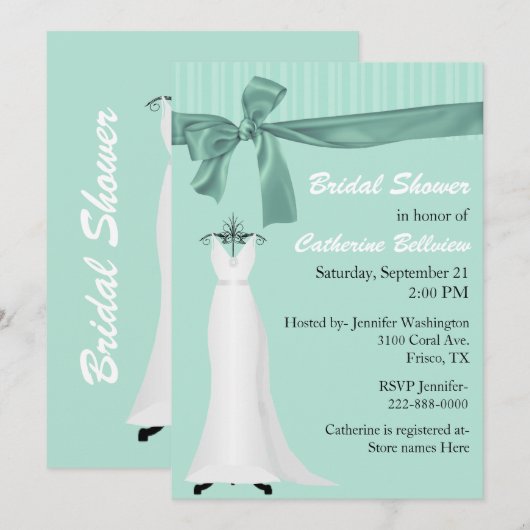 Stijlvolle uitnodiging voor groene bridal van Mint (Voorkant / Achterkant)