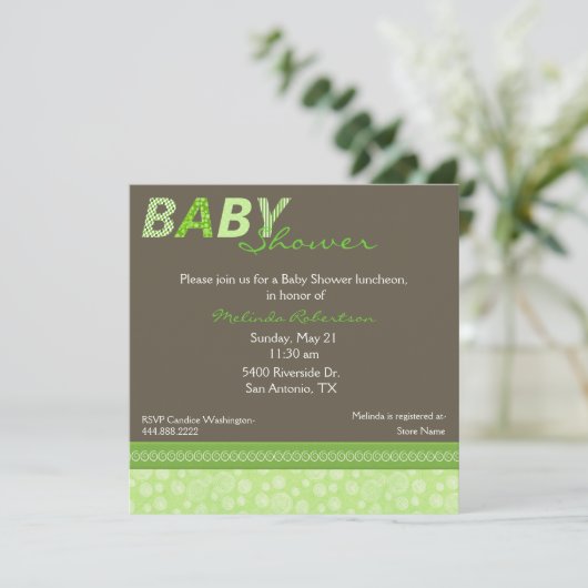 Stijlvolle uitnodiging voor groene en bruin Baby s (Staand voorkant)