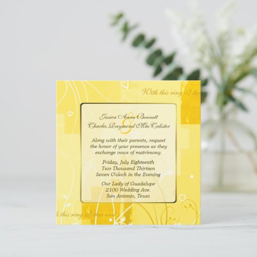 Stijlvolle uitnodiging voor moderne geel huwelijk (Staand voorkant)
