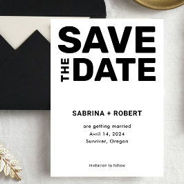 Stijlvolle unieke gedurfde typografie zwart en wit save the date