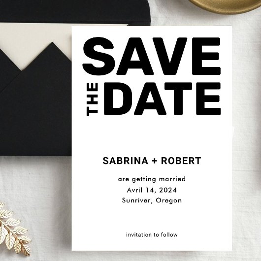 Stijlvolle unieke gedurfde typografie zwart en wit save the date