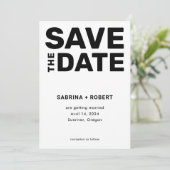 Stijlvolle unieke gedurfde typografie zwart en wit save the date (Staand voorkant)