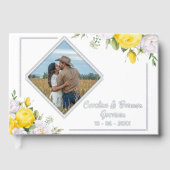 Stijlvolle unieke gele witte rozen bloemengoud gastenboek (Voorkant)