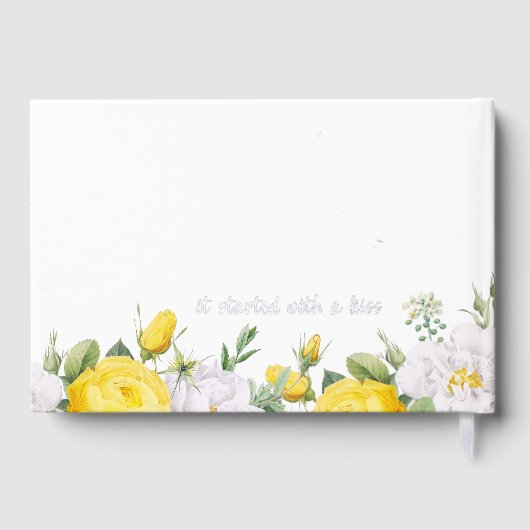 Stijlvolle unieke gele witte rozen bloemengoud gastenboek (Achterkant)