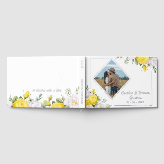 Stijlvolle unieke gele witte rozen bloemengoud gastenboek (Volledig)