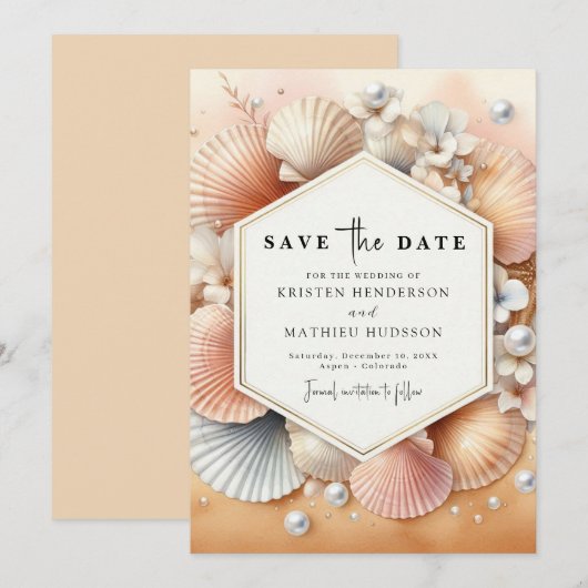 Stijlvolle unieke strand bruiloft save the date (Voorkant / Achterkant)