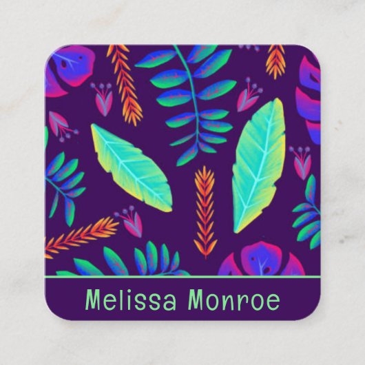 Stijlvolle unieke trendy Neon bloementuin Vierkante Visitekaartje (Voorkant)