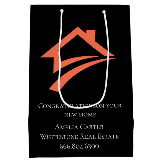 Stijlvolle unieke zwarte makelaar medium cadeauzakje (Achterkant)