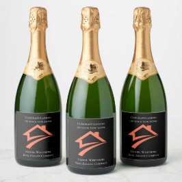Stijlvolle unieke zwarte makelaar sparkling wijnetiket