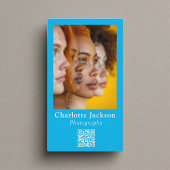 Stijlvolle Unique Blue Custom Photo & QR Code Casu Visitekaartje