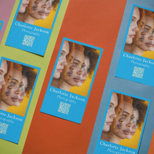 Stijlvolle Unique Blue Custom Photo & QR Code Casu Visitekaartje