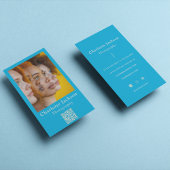 Stijlvolle Unique Blue Custom Photo & QR Code Casu Visitekaartje