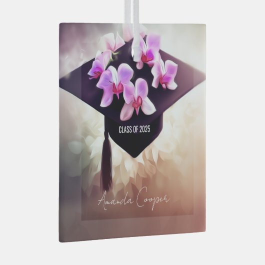 Stijlvolle Unique Orchids Afstuderen Glas Ornament (Voorkant Rechts)