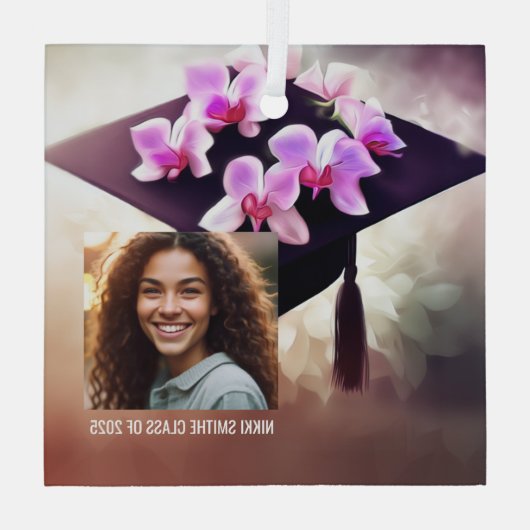 Stijlvolle Unique Orchids Afstuderen Glas Ornament (Achterkant)
