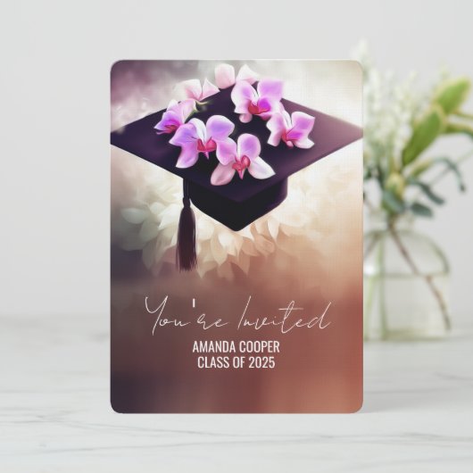 Stijlvolle Unique Orchids Afstuderen Kaart (Staand voorkant)