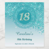 Stijlvolle Vallende Blauwgroen Blauwe Glitter 18e  Wijn Etiket (Enkel label)