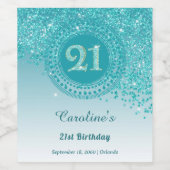 Stijlvolle Vallende Blauwgroen Blauwe Glitter 21st Wijn Etiket (Enkel label)