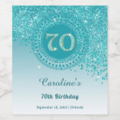 Stijlvolle Vallende Blauwgroen Blauwe Glitter 70st Wijn Etiket (Enkel label)