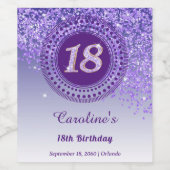 Stijlvolle vallende Paarse glitter 18e verjaardag Wijn Etiket (Enkel label)