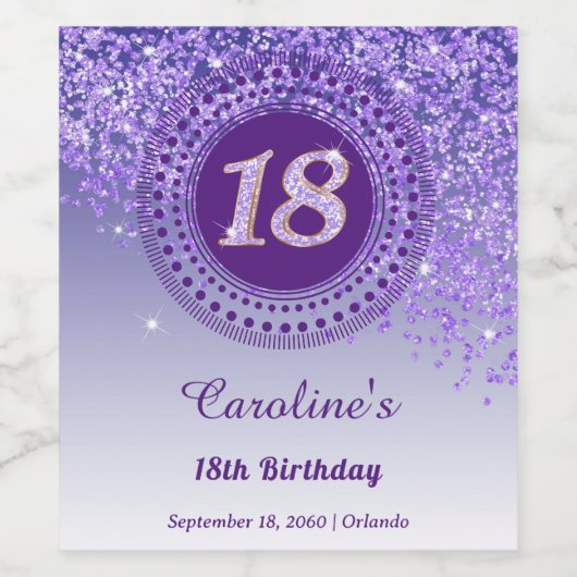 Stijlvolle vallende Paarse glitter 18e verjaardag Wijn Etiket (Enkel label)