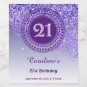 Stijlvolle vallende Paarse glitter 21e verjaardag Wijn Etiket (Enkel label)