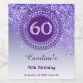 Stijlvolle vallende Paarse glitter 60e verjaardag Wijn Etiket (Enkel label)