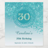 Stijlvolle vallende turquoise glitters 30e verjaar wijn etiket (Enkel label)