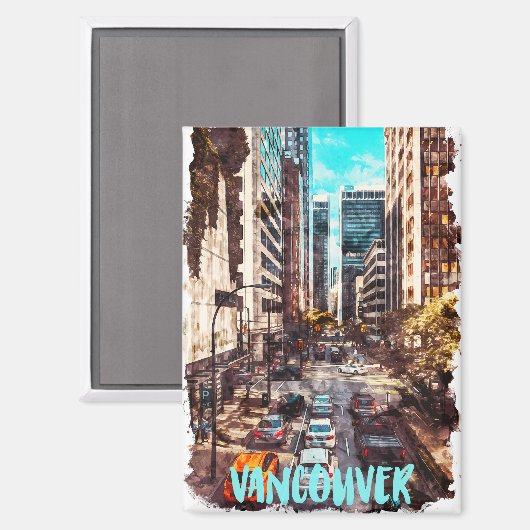Stijlvolle Vancouver Canada Vintage Travel Skyline Magneet (Voorkant / Achterkant)