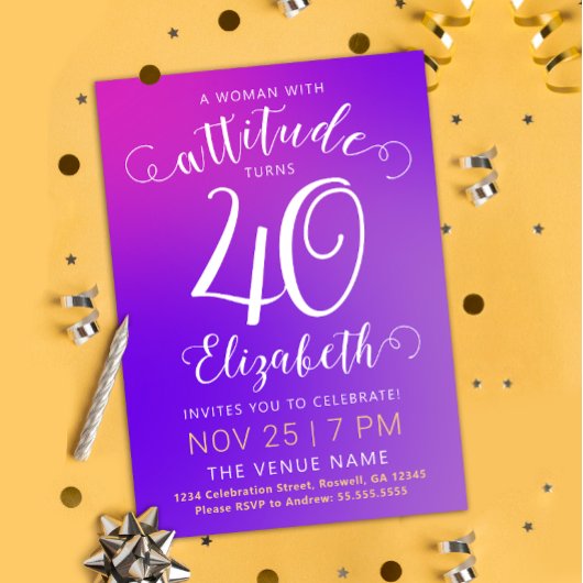 Stijlvolle veertig moderne roze gradiënt uitnodigi feestdagenkaart