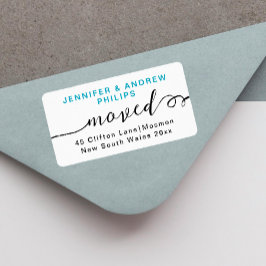 Stijlvolle verhuisde turquoise zwarte kalligrafie etiket