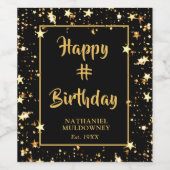 Stijlvolle verjaardag borstel script zwart gouden  wijn etiket (Enkel label)