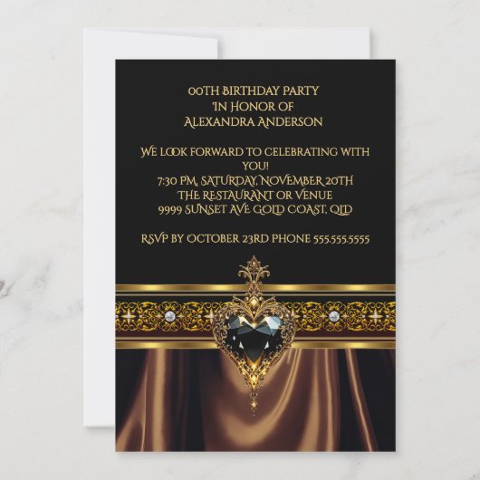 Stijlvolle Verjaardag Chocolade Goud Zwart hart Kaart (Achterkant)