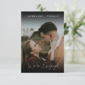 Stijlvolle verlovingsfeest uitnodigen met foto kaart (Staand voorkant)