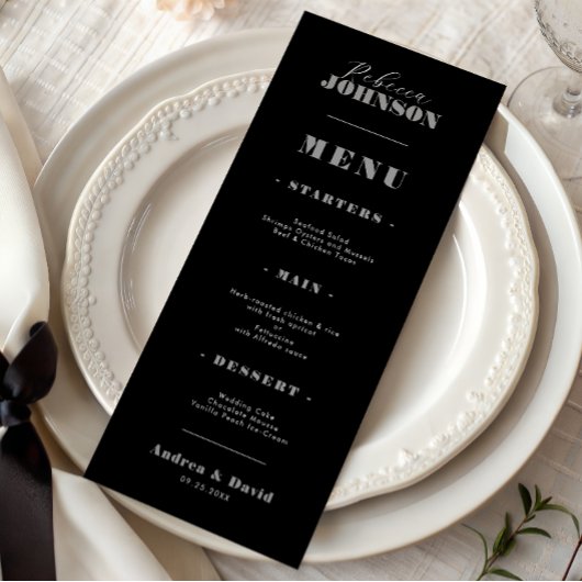 Stijlvolle Vet Script Typografie Gast Naam Bruilof Menu
