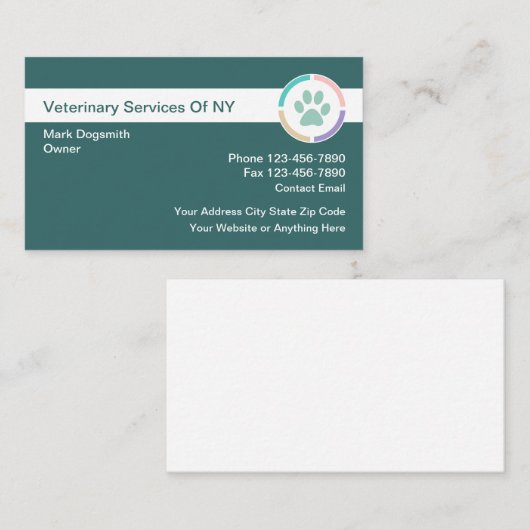 Stijlvolle veterinaire diensten visitekaartje (Voorkant / Achterkant)