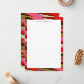 Stijlvolle Vette 60s Geometrische Grens Gepersonal Notitiekaartje (Voorkant / Achterkant in situ)